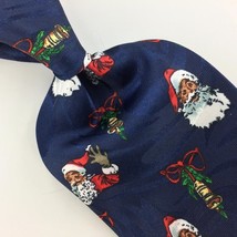 Vintage Anonymous Santa Light Weight Navy Blue Christmas Necktie Ties #XO-186 - £12.63 GBP
