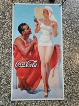 VTG Coca Cola 50th Anniversary Bathers Metal Tin Sign Couple In Swimsuits - $353.39 MXN