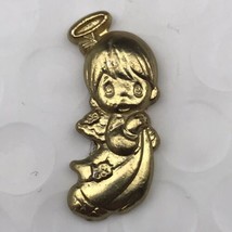 Child Angel Pin Vintage Gold Tone Christian Prayer Catholic Halo - £9.51 GBP