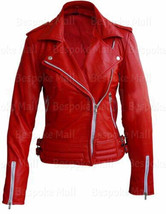 New Woman Handmade Full Red Brando Style Biker Flash Cowhide Leather Jac... - $167.39+