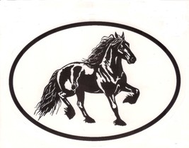 Friesian Decal - Equine Horse Breed Oval Black &amp; White Window Sticker - $4.00