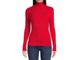 Time and Tru Women&#39;s Ribbed Knit Turtleneck Top Brilliant Red L (12-14) - £14.53 GBP