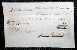 1821 antique JOHN McALLISTER TUITION RECEIPT philadelphia pa to JOSHUA K... - $87.07