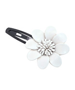 Stylish and Chic Pure White Flower Genuine Leather Barrette Hair Clip - £8.04 GBP