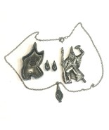 Torino Wizard Pewter Stud Earrings Necklace &amp; Jewelry Trinket Box Set - $12.86