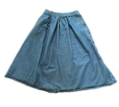 Vintage 90s Napa Valley Skirt Blue Denim Womens Modest Pockets Pleats USA - £15.02 GBP