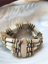 Estate Wide Light Tan Various Shaped Wood Bead Stretch Bracelet – 2 inches - £6.86 GBP