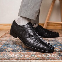 Cancun Genuine Hornback Caiman Crocodile Dress Derby's Shoes Black image 10