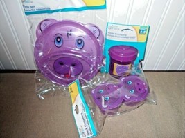 New Angel Of Mine 5 Pc Set 2 Divided Plates 1 Training Cup Snack 2 Purple Hippo - £10.75 GBP