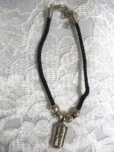 NEW BLACK CORD &amp; BEADS w TINY REALISTIC CAST PEWTER RAZOR BLADE CHARM BR... - $110.27 MXN