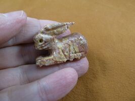 (y-BUN-10) red tan BUNNY RABBIT SOAPSTONE carving FIGURINE rabbits HOP h... - $8.99