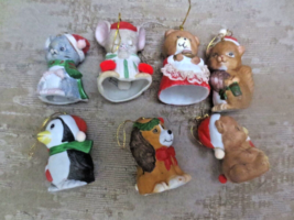 7 VTG L’il Chimers Christmas Ornaments Jasco Bisque Porcelain Bells Santa Kitten - £14.77 GBP