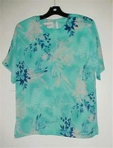 Darue Aqua/Navy/Tan Print Short Sleeve Blouse Size 8 NEW - $9.95