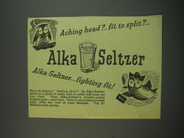 1949 Alka-Seltzer Medicine Ad - Aching head? Fit to split? Alka Seltzer  - $18.49