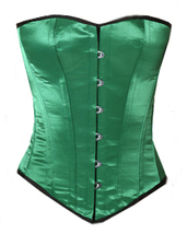 Overbust Full Steel Ironing Victorian Bustier Shaper Gothic Green Satin Corset - £32.38 GBP
