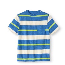 Wonder Nation Boy&#39;s Striped Crew Neck Pocket Tee Shirt Small 6-7 Blue Green - £7.18 GBP
