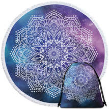 White Mandala Over Space Round Beach Towel - $14.90+