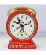 Disney Mickey Mouse Bank Clock  Time To Save  Vintage Japan Enesco Red - $18.61