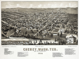 6054.Birds eye view of Cheney,Wash.Ter.1884 18x24 Poster.House Wall Art ... - $28.00