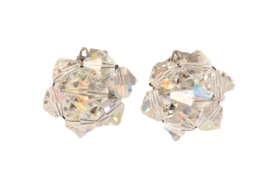 Vintage AB Crystal Clip On Earrings Stunning Clear 1 Inch Diameter - $7.69