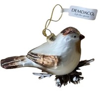 Demdaco Brown and White Glass Bird on Twigs Ornament - £6.97 GBP