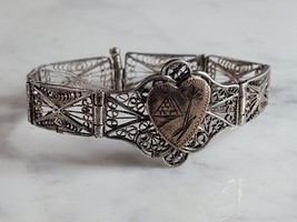 Womens Vintage Estate Sterling Silver Filigree Heart Bracelet 13.0g E3544 - $84.15