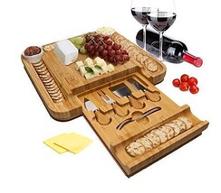 Bamboo Charcuterie Board Set -Cheese Board Platter 2 Ceramic Cups for Spreads - £47.73 GBP