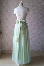 Green Floor Length Tulle Skirt Bridesmaid Plus Size Tulle Maxi Skirt Back-bow image 4
