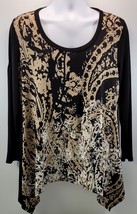 L) Sunny Leigh Woman Blouse Black Floral Gold XL - $11.87