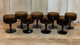 8 Vintage Champagne Glasses Gorham Accent Brown Crystal 4 3/8” 1970s - £52.66 GBP