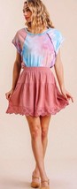 New UMGEE S M L Rose Pink Eyelet Detail Elastic Waistband Full Short Skirt Linen - £16.47 GBP