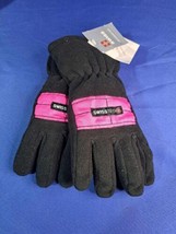 Gloves Winter Snow Girls Black Pink Swiss Tech Size 12-16 L/XL - £10.80 GBP