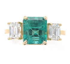 18k Yellow Gold GIA 2.86 Carat Emerald and 1.02 Carat Diamond Ring (#J6507) - £6,883.63 GBP