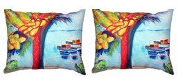 Pair of Betsy Drake Cocoa Nuts &amp; Boats No Cord Pillows 18 Inch X 18 Inch - £63.15 GBP
