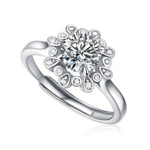 1 Ct Round Cut Moissanite Peonies Flower 925 Silver Wedding Adjustable Ring - £94.49 GBP