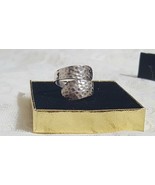 Vtg Sterling Silver 925 Hammered Cuff Bipass 21 mm Wide Ring Adjusts Sz ... - £21.75 GBP