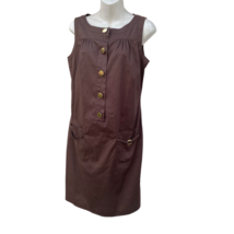 Peter Martin Womens Shift Dress Brown Stretch Jewel Neck Button Buckle 4... - £20.23 GBP
