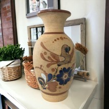 Tonala Bird Vase LARGE Mexican Folk Art Floral Pottery Sandstone Handpainted  - £51.31 GBP