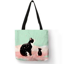 Customized  Cat Print Korean Tote Bag For Women Reusable Shopping Bags For Groce - £12.88 GBP