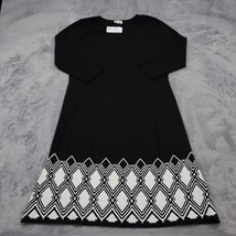 Sangria Dress Womens L Black Knit Fitted Sleeve Crew Neck Geometric Soft Stretch - £23.72 GBP