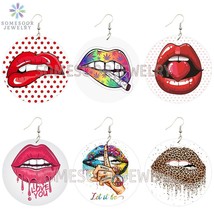 SOMESOOR Spot Lips Arts Printed Wooden Drop Earrings Love Kiss Hip Hop Cute Wood - £19.58 GBP