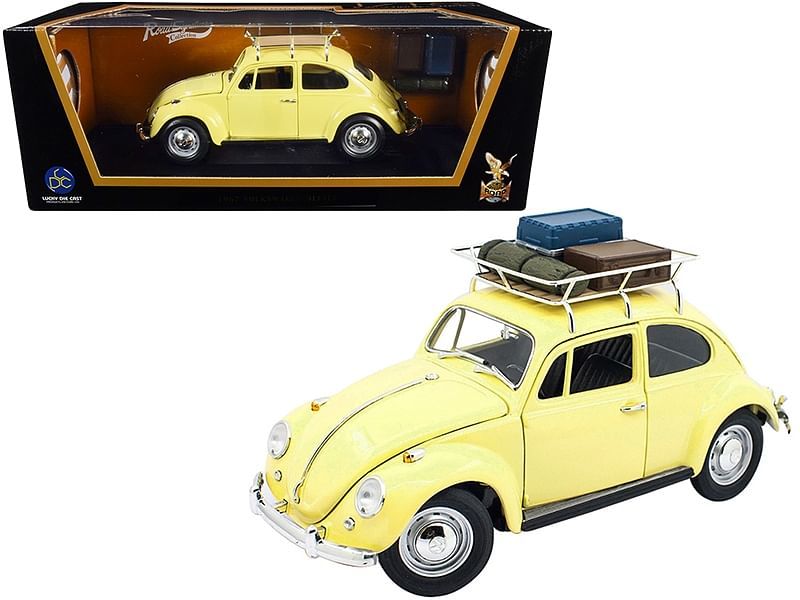 1967 Volkswagen Beetle with Roof Rack and Luggage Yellow 1/18 Diecast Model Car - $53.09