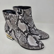 Bamboo Womens Ankle Boots Sz 7 M Gold Chain Embellished Heel Snake Print - £35.98 GBP