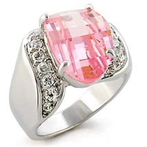 Fancy Checkerboard Cut Pink CZ October Birthstone  Ring .925 Sterling Silver - £27.97 GBP