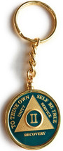 2 Year AA Medallion Blue Color Gold Plated With Keychain Chip Holder - £22.36 GBP