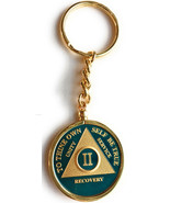 2 Year AA Medallion Blue Color Gold Plated With Keychain Chip Holder - £22.37 GBP