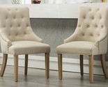 Roundhill Furniture&#39;S Pair Of Tan Button-Tufted Solid Wood Wingback Hostess - £200.53 GBP