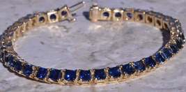 16.00Ct Radiant Cut Blue Sapphire 14k Yellow Gold Over Tennis Bracelet - £146.50 GBP