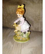 Vintage Girl Watering Flowers Statue Figurine 5-1/4&quot; Tall VTG Ceramic Po... - £19.46 GBP