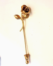 Monet Long Stem Rose Stick Pin Gold Plated Lapel Brooch 2.5&quot; long VTG Jewelry - £15.76 GBP
